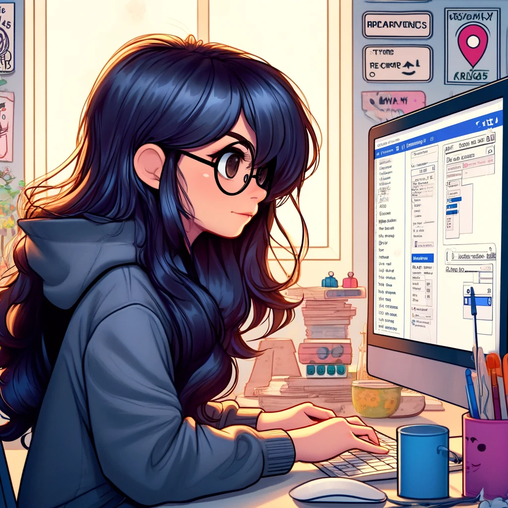a teenage girl sitting in front of her computer editing an html sitemap