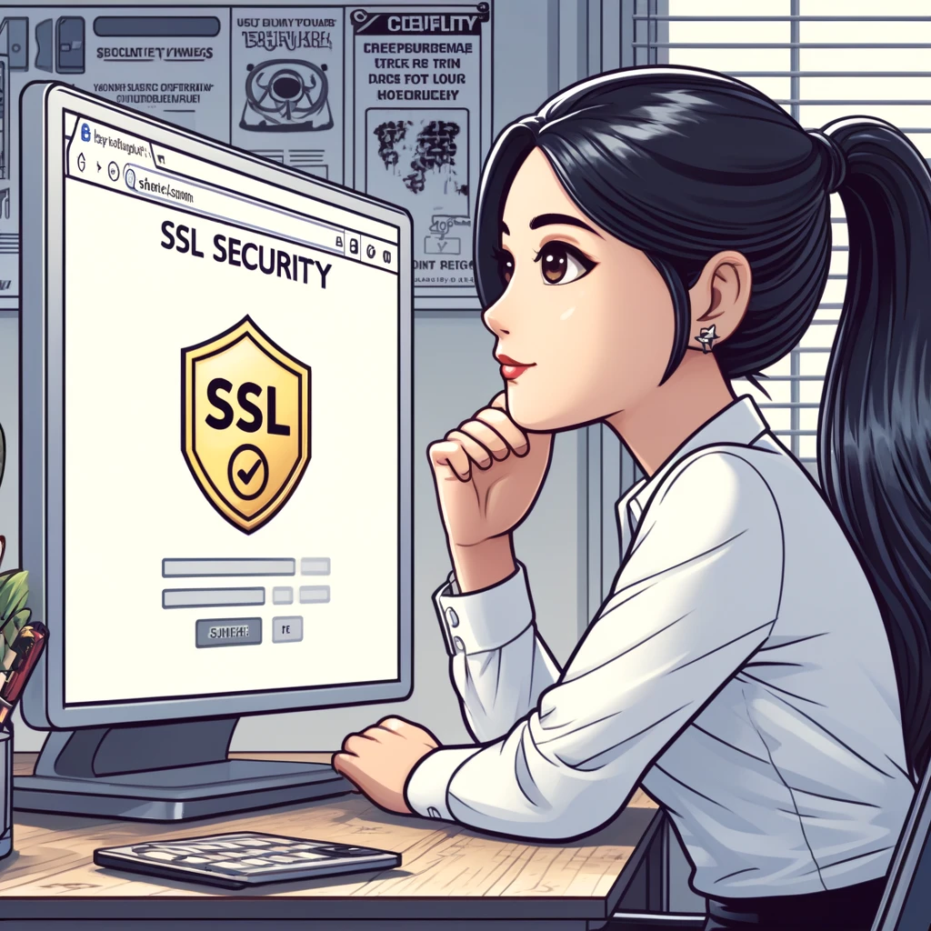 a person sitting in front of a PC making sure the site has SSL