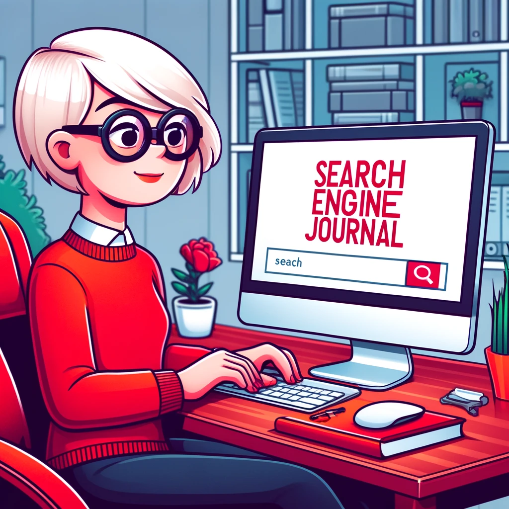 a person sitting on her computer looking at the Search Engine Journal website